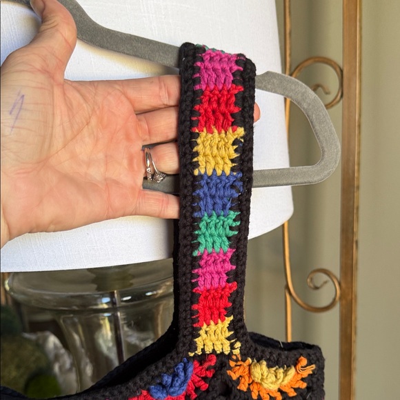 FARM Rio Black Crocheted Tank with Bright Multicolor Floral Motifs - Picture 3 of 9